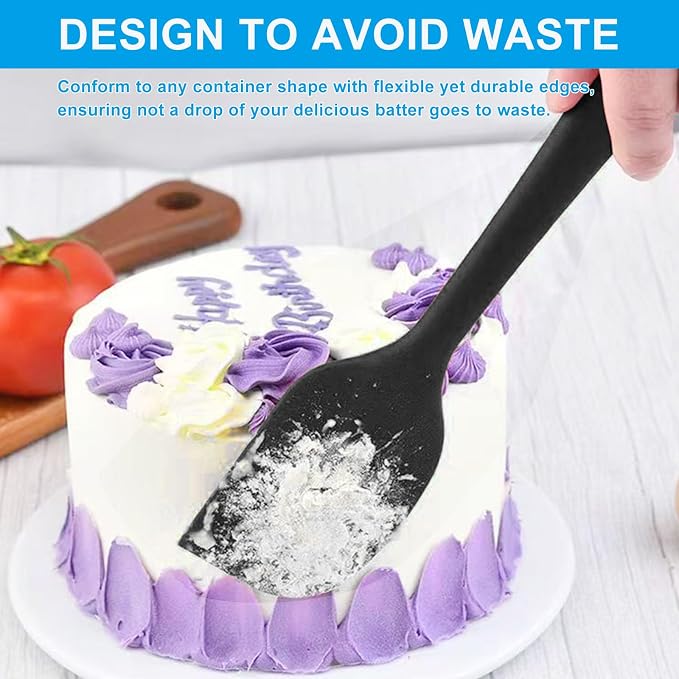 11in Heat Resistant Silicone Spatula,High Temp Flexible Kitchen Scrapers Food Grade Bowl Scrapers,Seamless Baking Supplies Scratch-Proof for Scraping Non-Stick Pans Cooking(Black1)