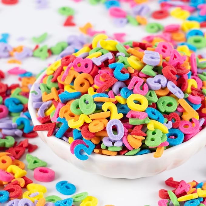 Numbers Sprinkles for Cake Decorating 7 Ounces Edible Rainbow Confetti Sprinkles for Cupcake, Cookies, Ice Cream Topper, Multicolor Cake Decorationss, Baking Desserts