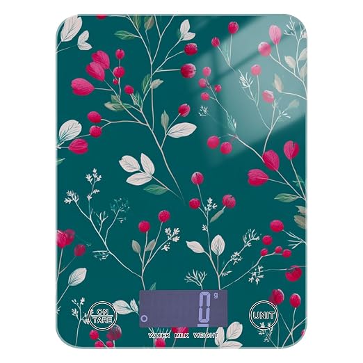 Food Scale Kitchen Scale for Baking Cooking Digital Food Weighing Measuring Scale Small Waterproof Electric Food Scale Teal Winter Berries and Snowflakes