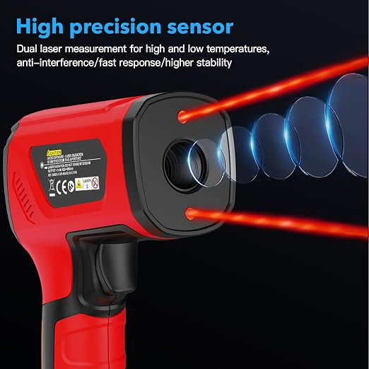 Infrared Thermometer High Temperature Gun -40℉~2912℉, 50:1 Dual Laser Thermometer with Probe 14℉ - 932℉, Digital IR Temp Gun for Cooking, Pizza Oven, Engine, Kiln, Forging, Industrial Use