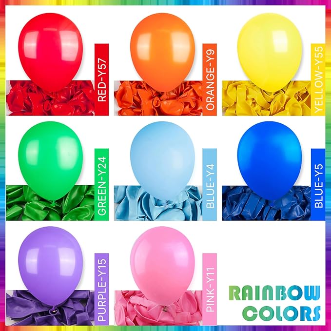 PartyWoo Rainbow Balloon Arch Kit Garland 140pcs Different Sizes of 18 12 10 5 Inch Colorful Blue Red Green Purple Yellow Orange Balloons for Baby Shower Graduation Birthday Party Decorations