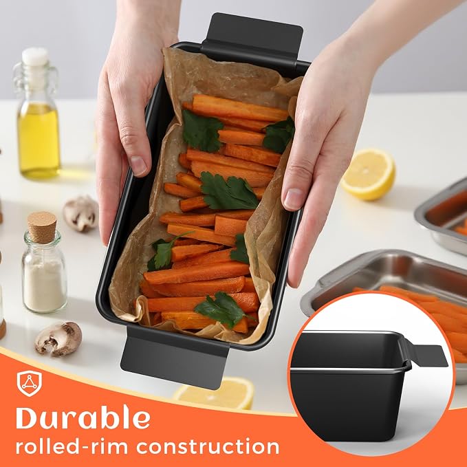 TLAZZ 2 Pack Meatloaf Pan with Drain Tray, Non Stick Meat Loaf Pan with Drip Tray, 9.4 x 5.5 Inch Loaf Pan for Baking Bread and Meatloaf