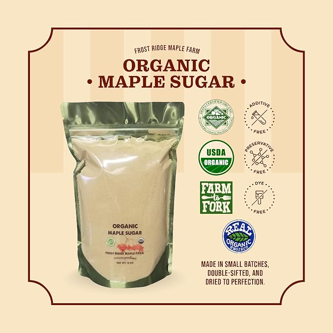 Frost Ridge Maple Farm Powdered Granulated Organic Maple Sugar, Grade A, 16 oz.