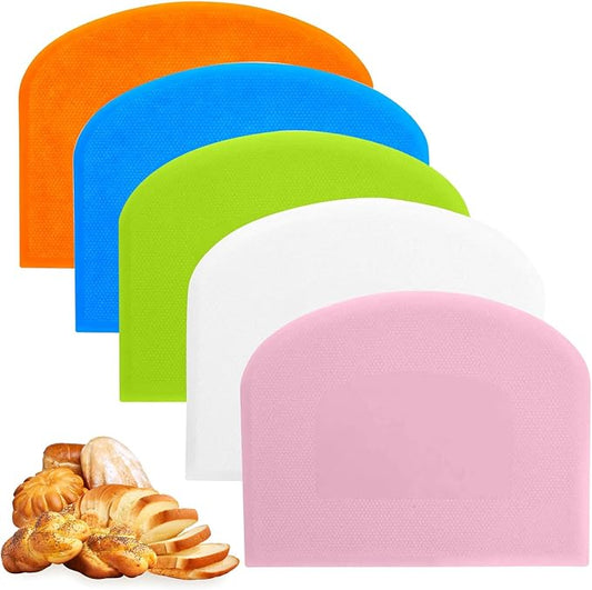 5 Pcs Dough Scraper Bench Scraper 4.65x3.66" Plastic Flexible Bowl Scraper Sharp-Edged Multi-Angle Cake Scraper Non-Slip Baking Tool Decorating Tool Shaping Tool (5Pcs Five colors)