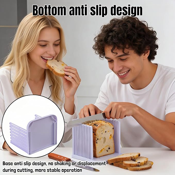 Adjustable Bread Slicer for Homemade Toast - 4 Thickness Settings Foldable Bread Cutting Guide with Crumb Tray, Food Grade ABS Kitchen Baking Tool for Bread, Cheese, Fruits & Vegetables