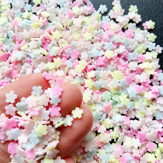 EHOPE 50g Fake Sprinkles Resin Sprinkles Fake Candy Sprinkles Clay Sprinkles Polymer Sprinkles Polymer Clay Slices for Nail Art DIY Crafts Cake Phone Case(Pink Cherry Blossoms Slices-08）