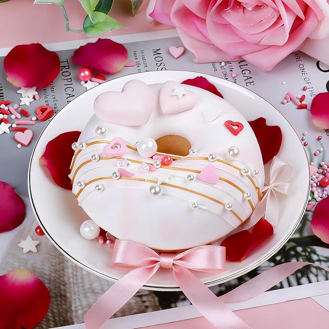 Valentines Sprinkles for Baking, Edible Pink, Red and White Heart Sprinkles with Pearl Jimmies Stars for Valentines Cake Cookies Cupcake Decorating Baking Toppings