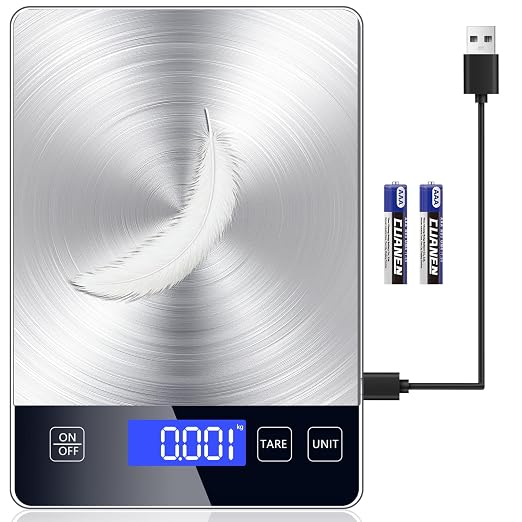 Food Kitchen Scale, Digital Food Scale 33lb Digital Kitchen Scale Precisely Measures Grams and Ounces for Meal Prep Baking and Cooking, Rechargeable 304 Stainless Steel Kitchen Scale LCD Display