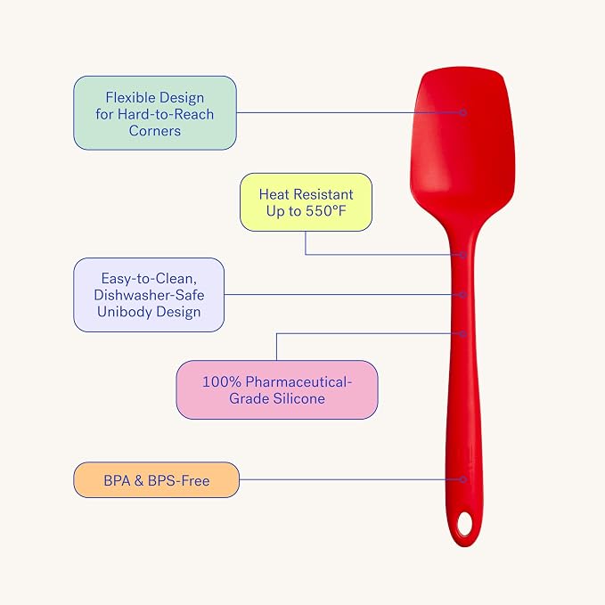 GIR: Get It Right Premium Seamless Spoonula - Non-Stick Heat Resistant Silicone Scraper Spatula - Perfect for Mixing, Serving, Scraping, Stirring, and More - Ultimate - 11 IN, Red