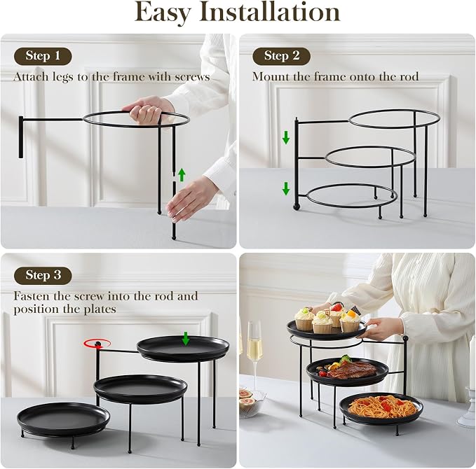 MALACASA Black 3 Tier Serving Tray Stand, 10 Inch Porcelain Tiered Dessert Stand, Cupcake Fruit Display Tower, Serving Platters for Party, Food Display Stand, Appetizer Tray, Dessert Table Display
