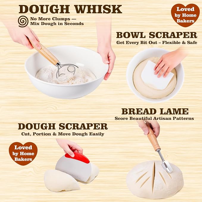 Complete Sourdough Starter Kit, 9 Inch Bread Proofing Basket, 24 Oz Sourdough Starter Jar Kit, Sourdough Bread Baking Supplies, Sour Dough Starter Kits for Beginners Home Bakers Wife Mom