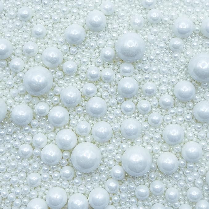 CandiJumpin Edible Pearls for Cake Decorating, White Pearl Sprinkles White Sugar Pearls Edible Cake Decorations Pearl Sugar Sprinkles Cupcake Toppers Baby Shower Party Birthday Wedding Christmas Supplies 3 OZ