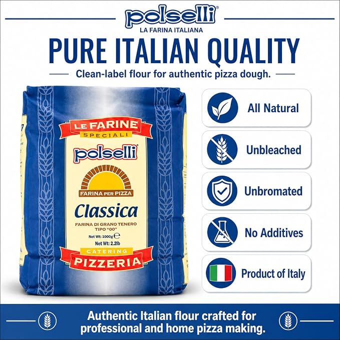POLSELLI Classica, Type "00" Double Zero Flour Exrtra Fine, 11 lbs (5 kg) | Tipo "00" Wheat Flour For Neapolitan Pizza, Bread & Pasta, All-Natural, Unbleached, Unbromated, No Additives, Made In Italy.