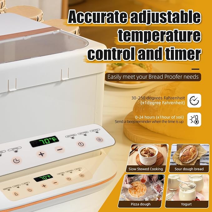 Foldable Bread Proofing Box, 32-248℉ Adjustable Temp Slow Cooker with 24H Timer, Multifunctional Dough Proofer for Sourdough, Yogurt, Fermentation & Low-Temperature Cooking