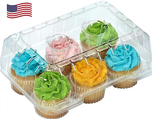 Decony Cupcake Boxes [40 PC.] MADE IN USA- Stylish Clear Plastic Cupcake Containers Displaying & Transporting Cupcake Holders with 4" High Dome for High Toppings- Each Cup Cake Box Holds 6 Cupcakes