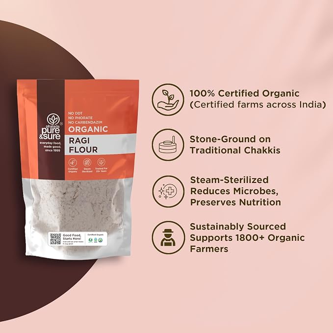 Pure & Sure Organic Ragi Flour | Organic Gluten Free Flour | Vegan Flour, Non-GMO, No Preservative, No Trans Fats | 1kg