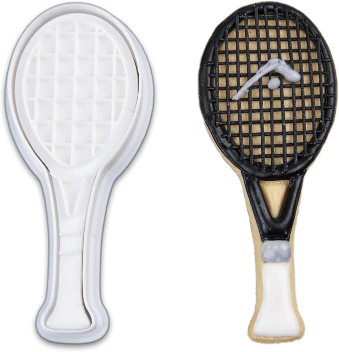 Mostop Tennis Racket Cookie Cutter with Stampers, 3D Sports Cookie Cutter Set, Cake Decoration Tools Birthday Party Supplies Favors