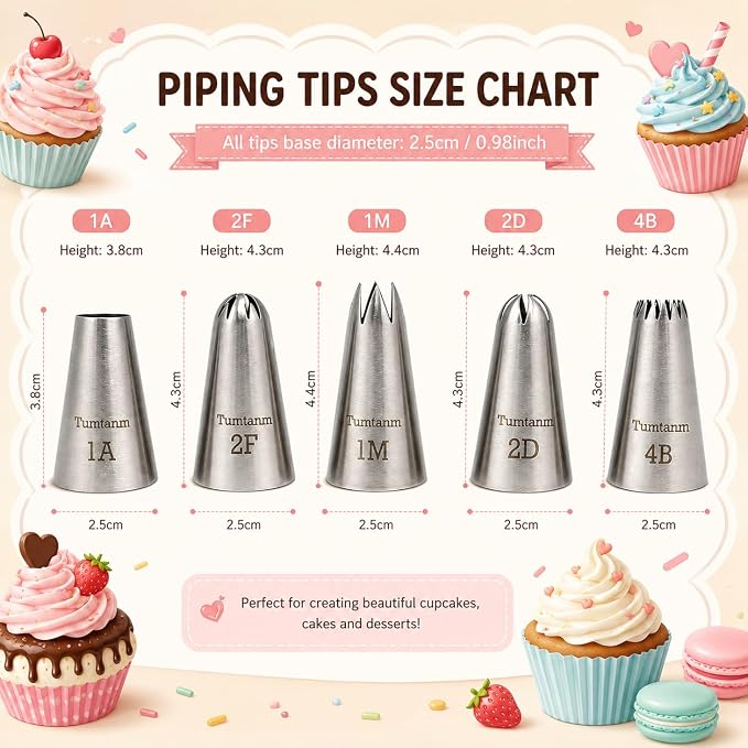 5 Pack Stainless Steel seamless Piping Icing tips, Large Piping Nozzle, Cake Decorating tools for baker