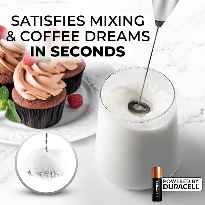 Zulay Powerful Milk Frother for Coffee with Upgraded Titanium Motor - Handheld Electric Whisk, Milk Foamer, Mini Mixer & Coffee Blender for Frappe, Latte, Matcha, No Stand - Imperial Silver Black
