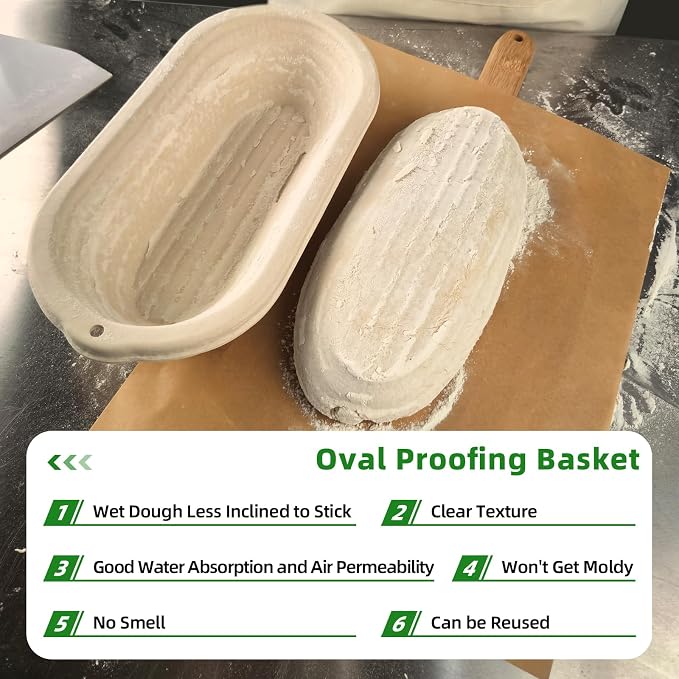 2 x 12inch Pulp Oval Sourdough Banneton Bread Proofing Basket Baking Supply with Linen Liners for Professional and Homemade Artisan Bread
