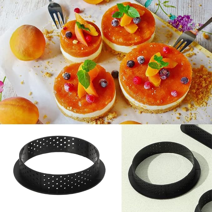 Round Tart Rings Tart Bottom Tower Cake Ring Mold Non Stick Perforated Tart Rings for Mousse Cheese Cake Muffin Pie Kitchen Baking Tart Molds (Round)