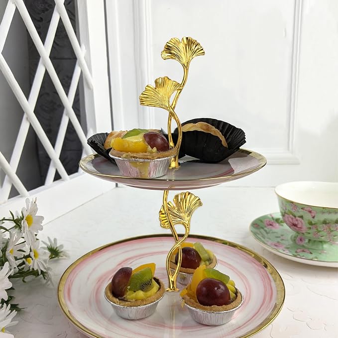 uxcell 2 Tiers Cake Tray Stand Handle Metal Cake Stands Holder Cupcake Dessert Plate Hardware Fitting Holder Rod Stand Handle for Wedding Party Festival Cake Plate, Gold (Flower)
