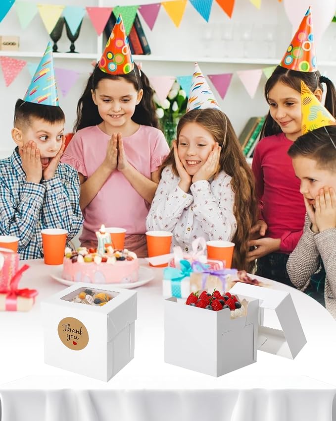 COTOPHER 5Pcs Mini Cake Boxes, 4x4x4 Inches Bakery Boxes with Window, Small Dessert Box Cake Packaging for Pastries, Cookies, Chocolates, Cupcakes, Birthday Party, Wedding