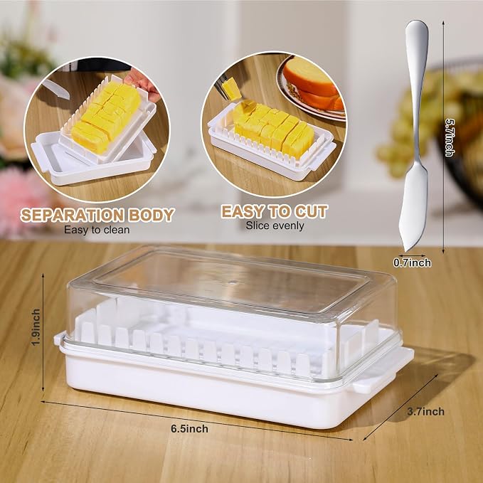 Qinyoung 4 Pcs Airtight Bread Box with Slicer for Kitchen Countertop Butter Dish Lid Time Recording and Drainage Mat Bread Storage Container for Sandwich, Sourdough Rounds, Bagels, Cakes(Gray)