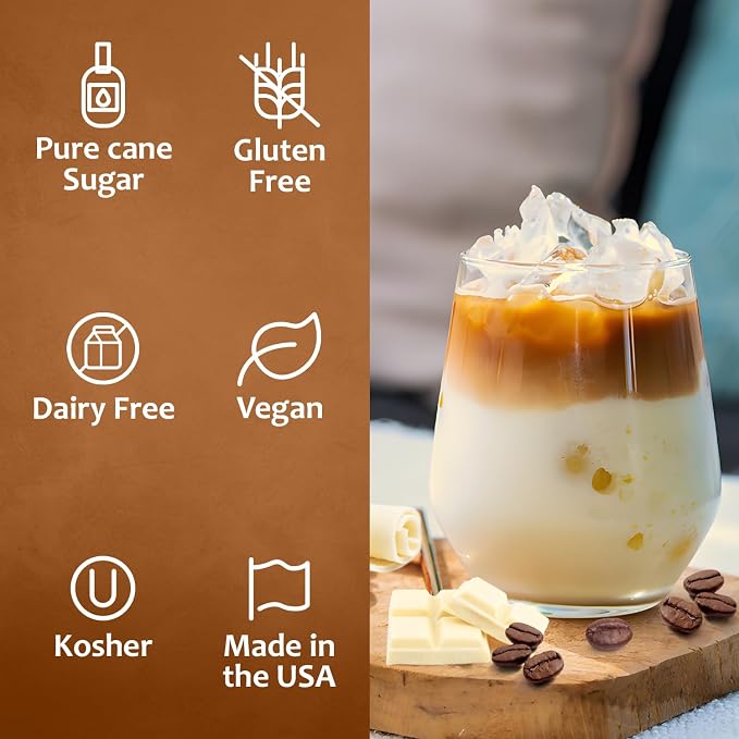 Syruvia Coffee Syrup, White Chocolate Mocha Flavored Syrup for Drinks, Lattes, and Desserts – 25.4 fl oz - with Pump