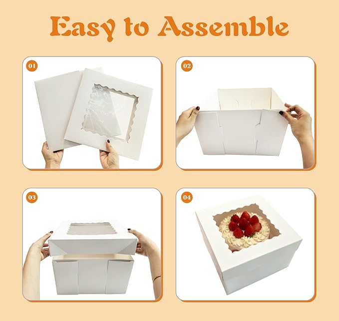 10 Pcs Cake Boxes,12x12x8 Inches White Bakery Boxe with Window,Tall Dessert Boxe,Cookie Boxe for Multi-Layer Cakes,Cake Containers for Birthday,Party,Valentine’s Day by GBF