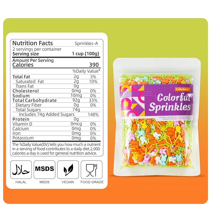 Easter Sprinkles for Cake Decorating 7 oz Pastel Spring Sprinkles - Edible Bunny Carrot Candy Green Jimmies Sprinkles Mix for Baking Easter Egg Ice Cream Cookies Cupcake Topper (Pink Blue Yellow Green)