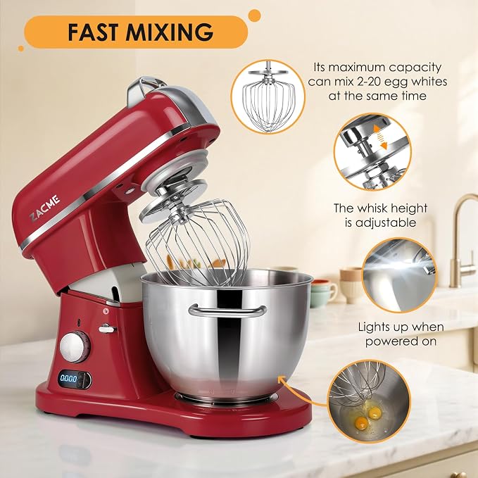ZACME 8.4QT Commercial Stand Mixer 800W with Aluminum Die Casting Meets the Standard of NSF/ANSI 8-2023, Mixers Kitchen Electric Stand Mixer with Stainless Steel 8L Bowl, Dough Hook, Whisk and Beater
