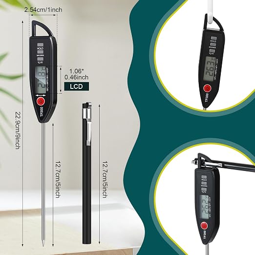 Copkim 12 Set Waterproof Food Thermometer for Water, Liquid, Candle and Cooking Digital Meat Thermometer with Long Probe Instant Read for Kitchen BBQ Grill Candy (Black)