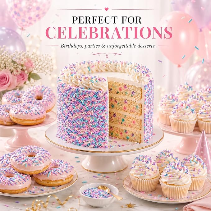 Confect Custom Rainbow Sprinkles | Candyland Jimmies Mix | Vibrant Multicolor Edible Toppings for Cakes & Desserts | Vegan, Gluten-Free, Palm Oil-Free – 4.2 Oz