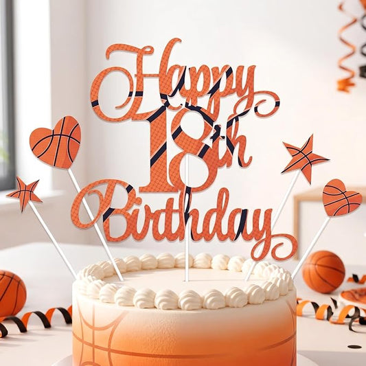 Happy 18th Birthday Cake Toppers Set, Basketball Cake Decorations for Boys Girls Birthday Anniversary Party Decor Supplies