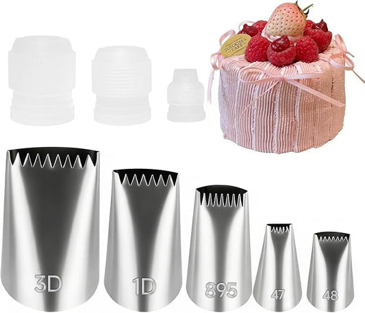 8 Pcs Basketweave Piping Tips Set with Couplers, 304 Stainless Steel Flower Piping Tips for Cake Decorating, Cupcakes, Cookies, Frosting, Pastry, Desserts and Baking (3D/1D/895/48/47)