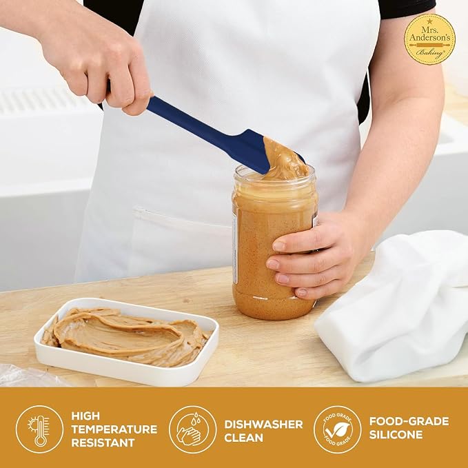Mrs. Anderson’s Baking Silicone Slim Spatula, Flexible And Nonstick, One-Piece Design, Navy Blue, For Mixing, Folding, Scraping, Baking, And Cooking