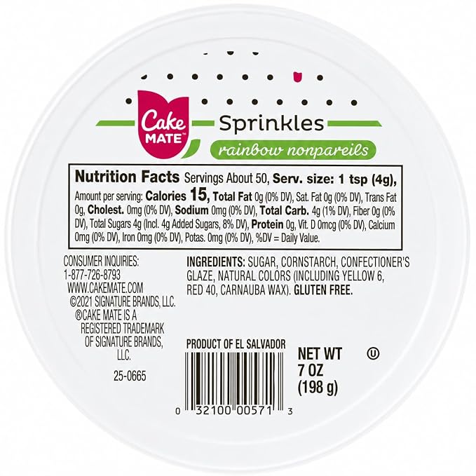 Cake Mate Rainbow Nonpareils Hard Sprinkles for Dot Cakes, Tub with Resealable Lid, 7 oz, Vibrant Round Dot Sprinkles for Decorating Cakes, Cupcakes & Cookies