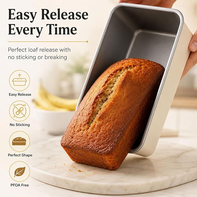 9x5 Inch Nonstick Loaf Pan Set of 2, Heavy Duty Carbon Steel Bread Loaf Pans, Oven Safe to 450°F, PTFE & PFOA Free, Easy Release for Banana Bread, Meatloaf, Sourdough, Pound Cake