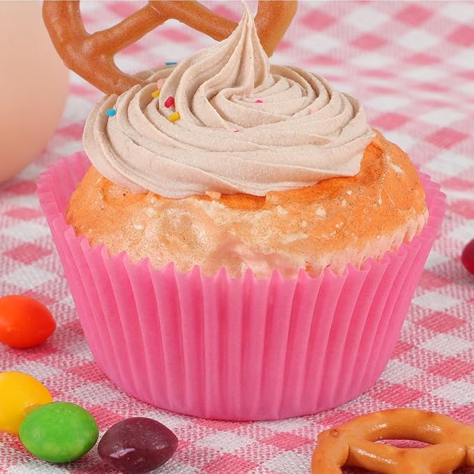 Standard Pink Cupcake Liners for Baking 200 Counts - Caperci Greaseproof Muffin Baking Cups for Wedding Birthday Party Baby Shower Festivals (Pink)