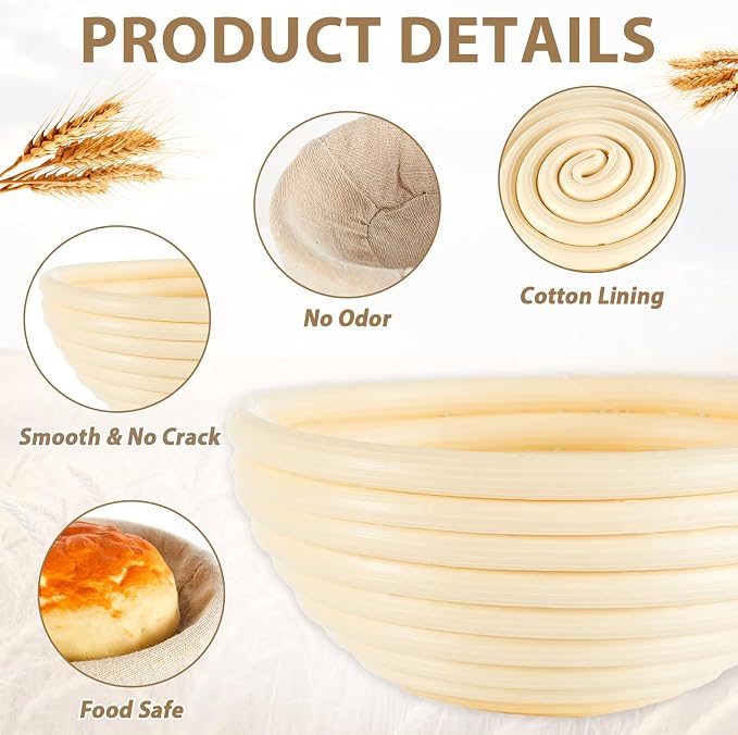 5 Inch Banneton Bread Proofing Basket Set of 6 with Linen Liner Cloth Mini Banneton Basket Proofing Baskets for Traditional Sourdough Bread Bakery Bowls for Professional & Home Bakers