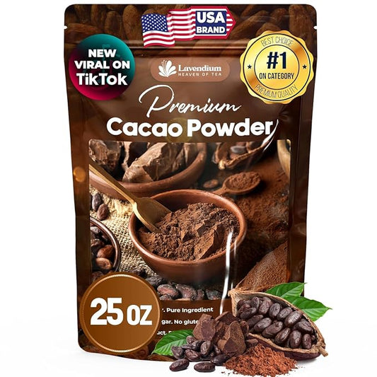 Lavendium 25oz (1.56 lbs) Cacao Powder, 100% Natural & Pure, Unsweetened, Rich Chocolate Flavor, Perfect for Baking & Smoothies No Additives, No Gluten, Vegan