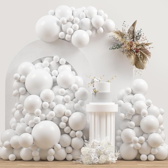 White Double Stuffed Balloons Different Size 115Pcs 5/10/12/18" White Balloon Arch Garland kit for Birthday Baby Shower Bridal Shower Gender Reveal Wedding Theme Party