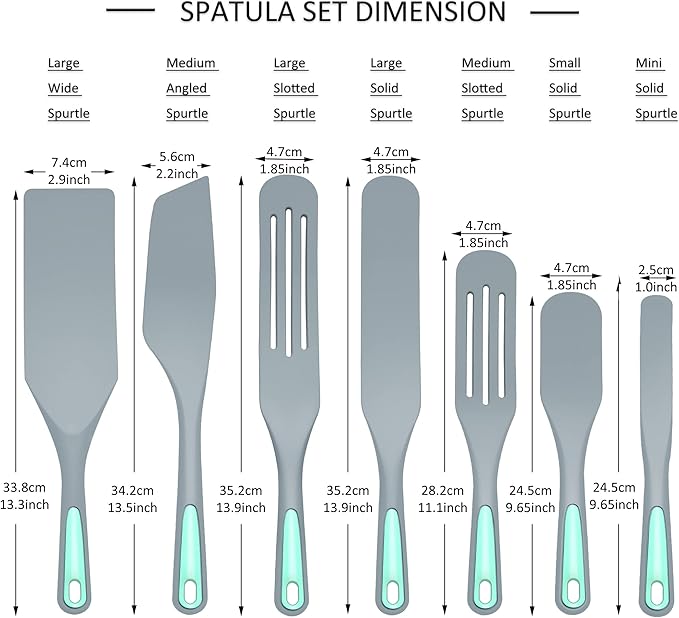 To encounter Silicone Spurtles Set, 7 Piece Nonstick Spurtle Kitchen Utensils, Silicone Spatula, Heat Resistant Spurtle for Salad Stir, Cake Make and Pan-Fried Steak