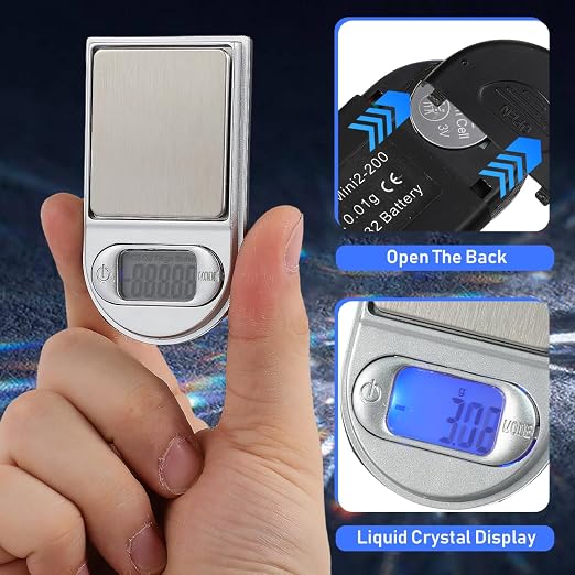 PRETYZOOM Mini Digital Jewelry Scale Lighter Shape Electronic Scale 200 Gram 0.01G Precision Portable Pocket with LCD Display Battery Powered for Jewelry Medicine Coins