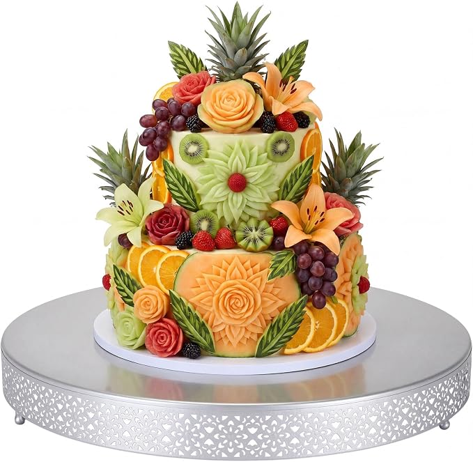 Wenqik Cake Stand 20 Inch Round Metal Cupcake Dessert Wedding Cake Stand Cookies Display Holder Fruit Serving Tray for Table Wedding Birthday Anniversary Party(Silver)