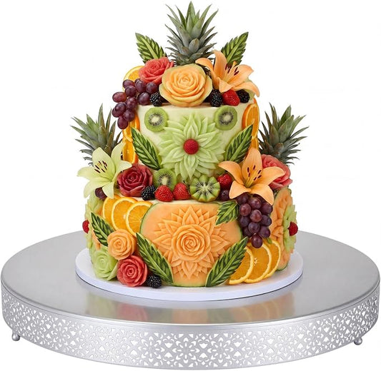 Wenqik Cake Stand 20 Inch Round Metal Cupcake Dessert Wedding Cake Stand Cookies Display Holder Fruit Serving Tray for Table Wedding Birthday Anniversary Party(Silver)