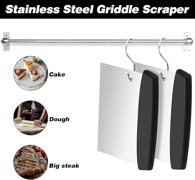 Ptwola Griddle Scraper Stainless Steel Heavy Duty Flat Top Grill Scraper Outdoor Barbecue Turners Tools Griddle Accessories Dough Cutter for Pizza Bread