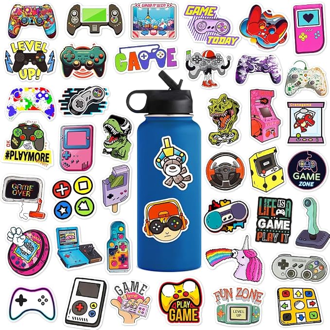 100 Pcs Game Controller Vinyl Stickers for Adult Men Aged 20+, Gaming Stickers for Laptops, Water Bottles, and Personal Items