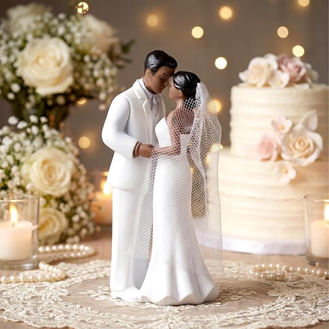 Remerry 4.5" Wedding Bride and Groom Cake Topper Vintage Elegant Wedding Cake Topper Couple Figurine Novios Para Pastel for Engagement Romantic Funny Couple Statue Anniversary (Romantic Era,Black)